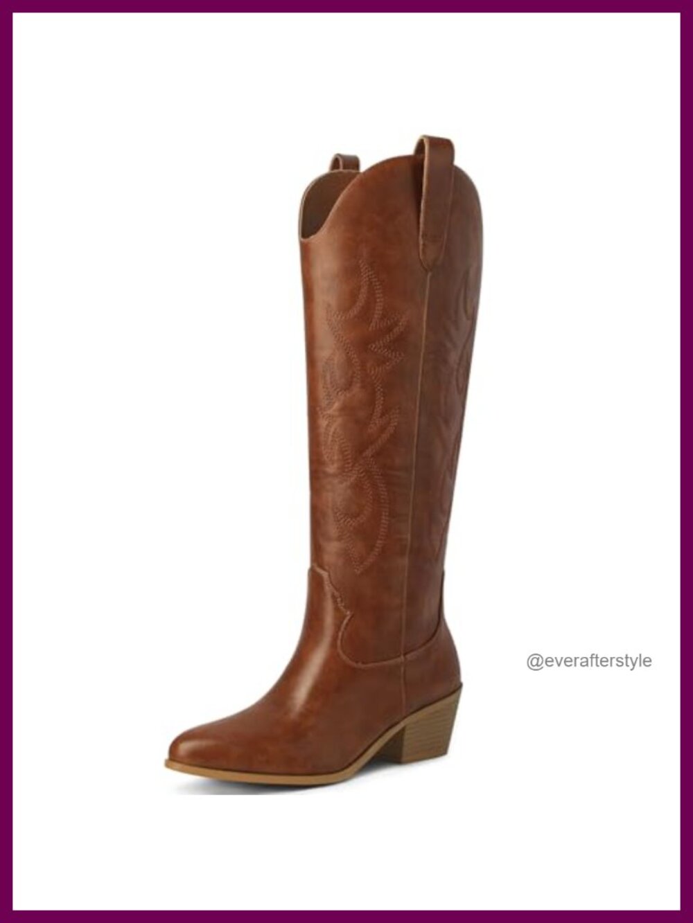 Women's Knee-High Cowboy Boots with Embroidered PU Leather Western Style